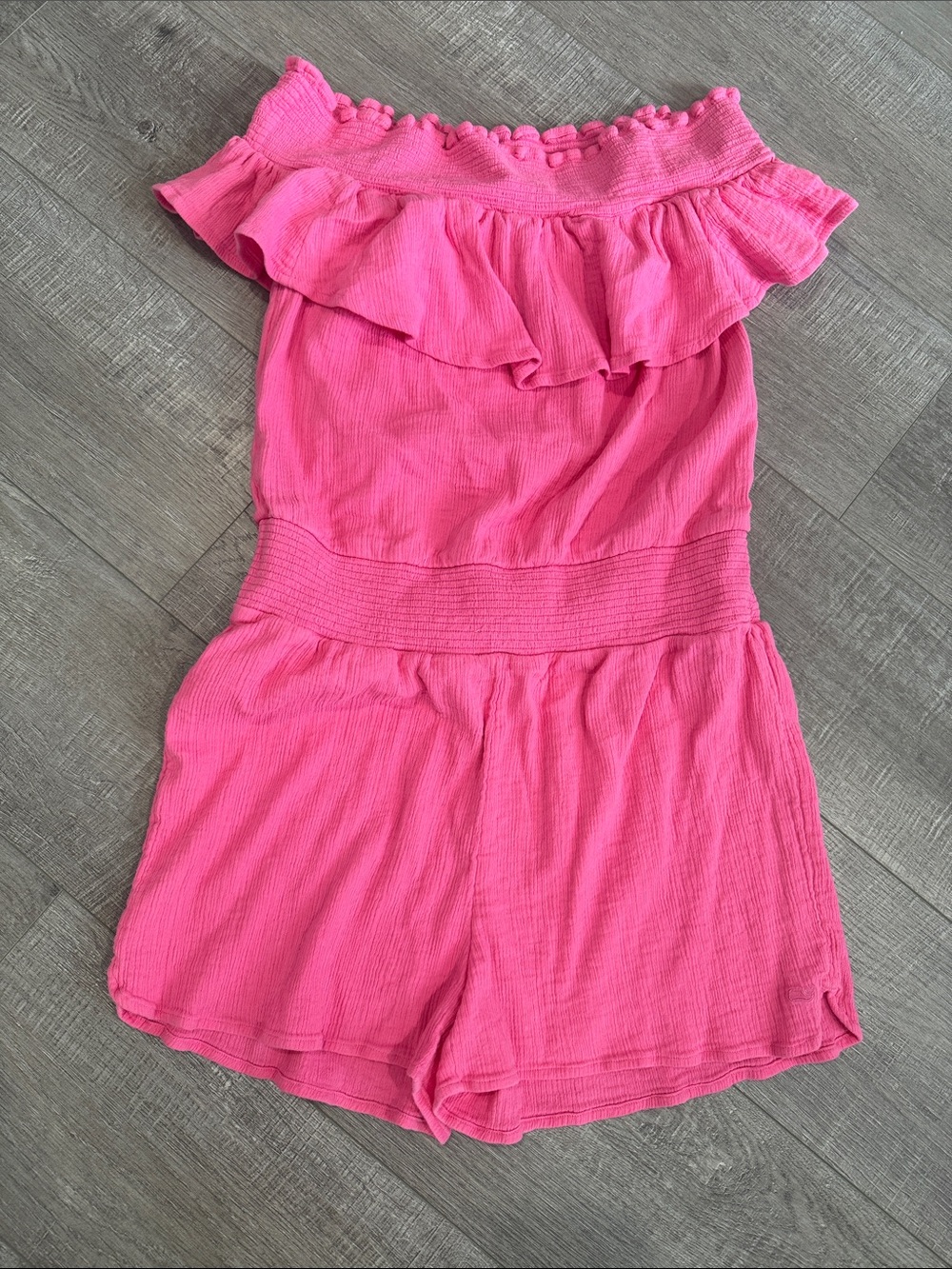 Vineyard Vines Girls Hot Pink Off-Shoulder Romper